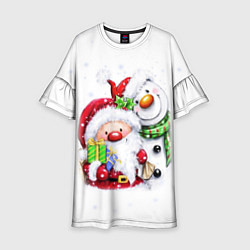 Детское платье Дед Мороз и снеговик с подарками