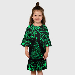 Платье клеш для девочки Новогодняя Ёлка серпантин, цвет: 3D-принт — фото 2