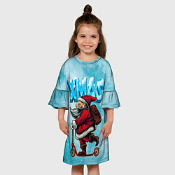 Платье клеш для девочки Санта с мешком на самокате, цвет: 3D-принт — фото 2