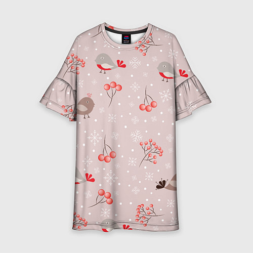 Детское платье Птицы снегири и зимние ягоды / 3D-принт – фото 1