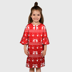 Платье клеш для девочки Новогодний орнамент с оленями, цвет: 3D-принт — фото 2