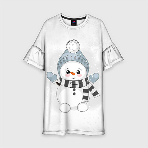 Детское платье Милый снеговик и снежинки / 3D-принт – фото 1