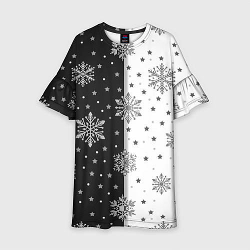 Детское платье Рождественские снежинки на черно-белом фоне / 3D-принт – фото 1