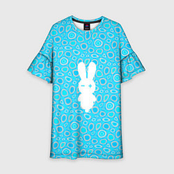 Платье клеш для девочки Белый кролик на голубом - символ 2023, цвет: 3D-принт