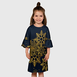 Платье клеш для девочки Золотые снежинки, цвет: 3D-принт — фото 2