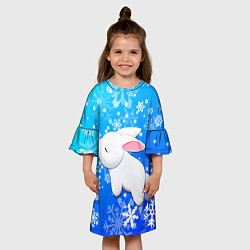 Платье клеш для девочки Милый кролик в снежинках, цвет: 3D-принт — фото 2