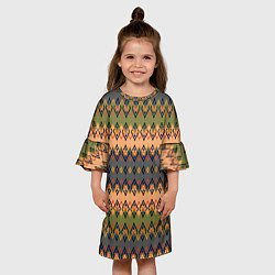 Платье клеш для девочки Желто-оливковый полосатый орнамент, цвет: 3D-принт — фото 2