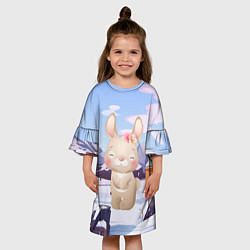 Платье клеш для девочки Зайка зима, цвет: 3D-принт — фото 2