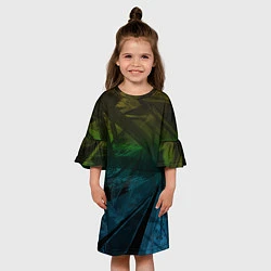 Платье клеш для девочки Черный абстрактный узор на сине-зеленом фоне, цвет: 3D-принт — фото 2