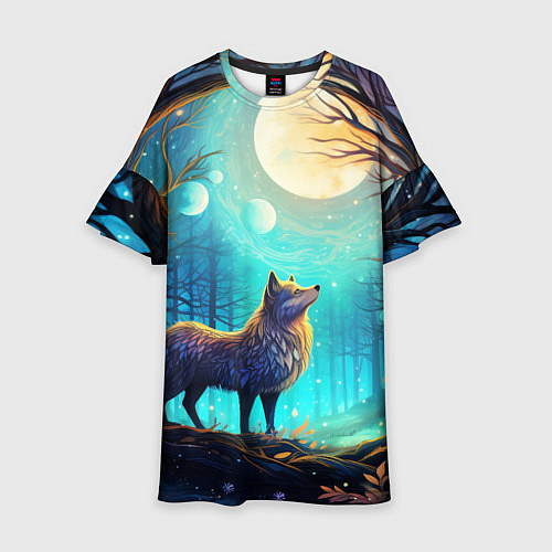 Детское платье Волк в ночном лесу в folk art стиле / 3D-принт – фото 1