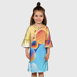 Платье клеш для девочки Абстрактные круги с разными красками, цвет: 3D-принт — фото 2