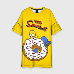 Платье клеш для девочки Гомер Симпсон ест пончик, цвет: 3D-принт