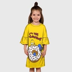 Платье клеш для девочки Гомер Симпсон ест пончик, цвет: 3D-принт — фото 2
