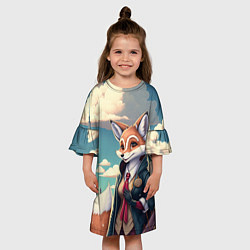 Платье клеш для девочки Лисица в мегаполисе, цвет: 3D-принт — фото 2