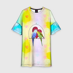 Платье клеш для девочки Влюбленная пара волнистых попугайчиков, цвет: 3D-принт