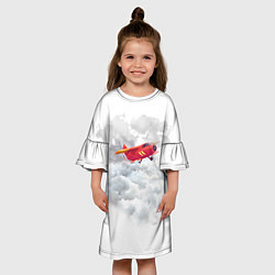 Платье клеш для девочки Самолёт в облаках, цвет: 3D-принт — фото 2