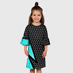 Платье клеш для девочки Черно-голубая абстракция, цвет: 3D-принт — фото 2