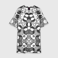 Платье клеш для девочки Бело-серый этнический узор, цвет: 3D-принт