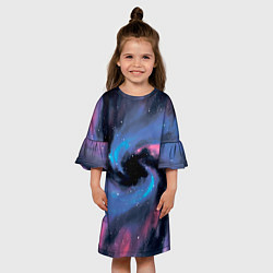 Платье клеш для девочки Ручная роспись галактики акварелью, цвет: 3D-принт — фото 2