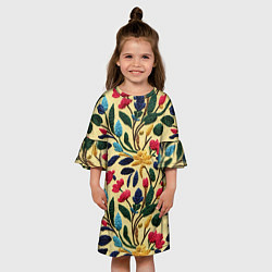 Платье клеш для девочки Эффект вышивки цветочная поляна, цвет: 3D-принт — фото 2