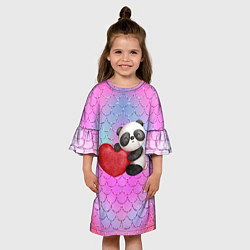 Платье клеш для девочки Милая панда с сердечком, цвет: 3D-принт — фото 2