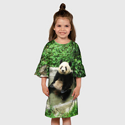 Платье клеш для девочки Панда отдыхает в ванной, цвет: 3D-принт — фото 2
