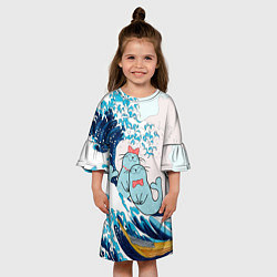 Платье клеш для девочки Влюбленные тюлени у большой волны Канагава, цвет: 3D-принт — фото 2