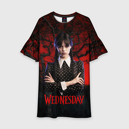 Детское платье Уэнсдэй на фоне леса / 3D-принт – фото 1