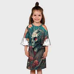 Платье клеш для девочки Череп самурая, цвет: 3D-принт — фото 2