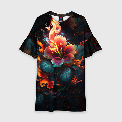 Детское платье Огненный цветок на темном фоне / 3D-принт – фото 1
