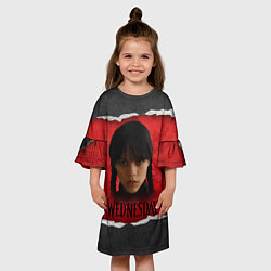 Платье клеш для девочки Уэнсдэй красно-черный фон, цвет: 3D-принт — фото 2