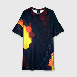 Платье клеш для девочки Оранжевый питон, цвет: 3D-принт