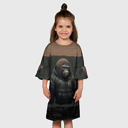 Платье клеш для девочки Горилла в пуховике, цвет: 3D-принт — фото 2