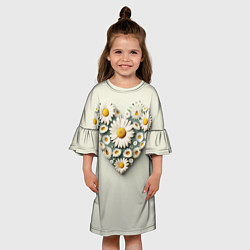 Платье клеш для девочки Ромашковое сердце, цвет: 3D-принт — фото 2