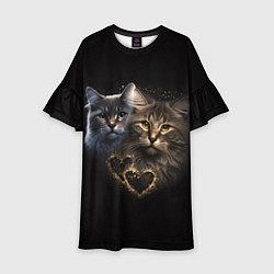 Детское платье Влюбленные кот и кошка с сердечками