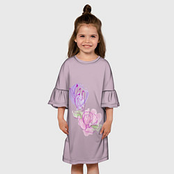 Платье клеш для девочки Лайн арт рука и цветок, цвет: 3D-принт — фото 2