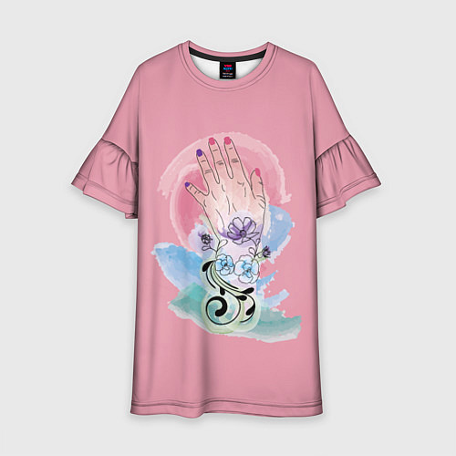 Детское платье Женская рука с абстрактными цветами / 3D-принт – фото 1