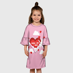 Платье клеш для девочки День святого валентина фон в бумажном стиле, цвет: 3D-принт — фото 2