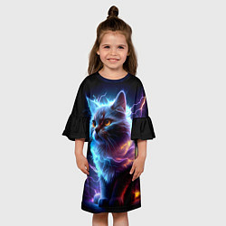 Платье клеш для девочки Электрический котёнок искрящий молниями, цвет: 3D-принт — фото 2