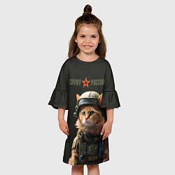 Платье клеш для девочки Рыжий котенок солдат, цвет: 3D-принт — фото 2