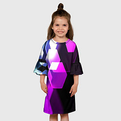 Платье клеш для девочки Неоновая нейросеть соты, цвет: 3D-принт — фото 2