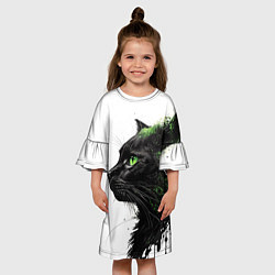 Платье клеш для девочки Кот с зелеными глазами, цвет: 3D-принт — фото 2