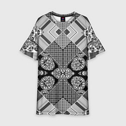 Платье клеш для девочки Черно белый этнический лоскутный узор, цвет: 3D-принт