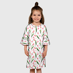 Платье клеш для девочки Тюльпаны и сердечки - паттерн, цвет: 3D-принт — фото 2