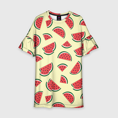 Детское платье Кусочки арбуза на желтом фоне / 3D-принт – фото 1