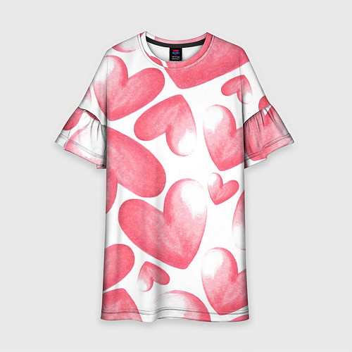 Детское платье Розовые акварельные сердца - паттерн / 3D-принт – фото 1