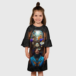 Платье клеш для девочки Женщина с цветами в стиле стимпанк, цвет: 3D-принт — фото 2