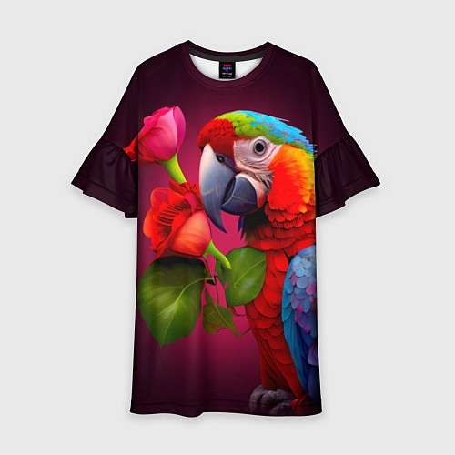 Детское платье Попугай ара с цветами / 3D-принт – фото 1