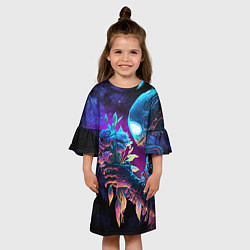 Платье клеш для девочки Инопланетянин с неоновыми цветами, цвет: 3D-принт — фото 2