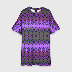 Платье клеш для девочки Серо-фиолетовый этнический геометрический узор, цвет: 3D-принт